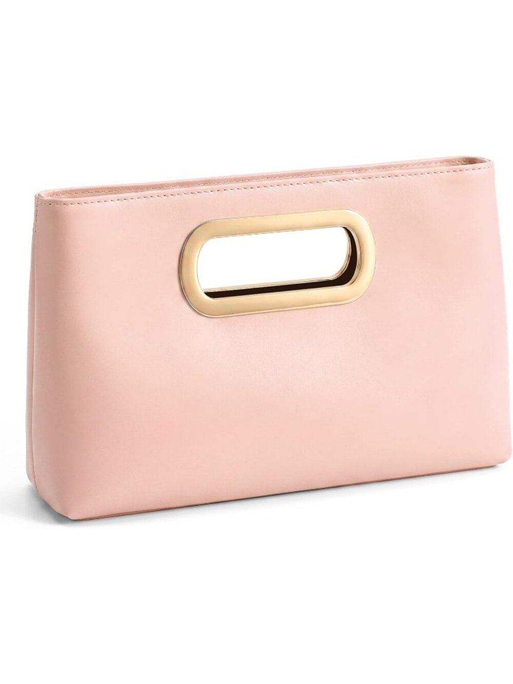 Women's Pink Clutch Handbag Modern Faux Leather with Metal Handle Evening Bag